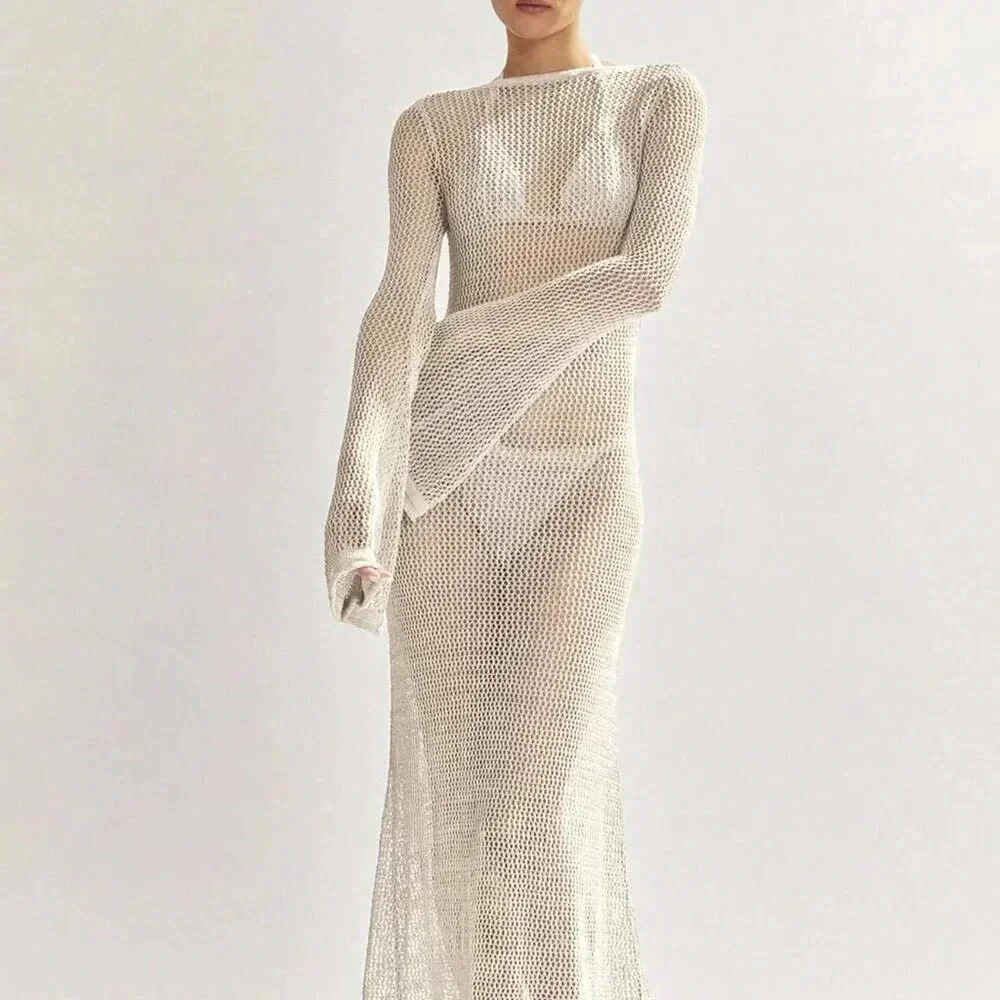 White Women's Sexy Backless Beach Cover-Up